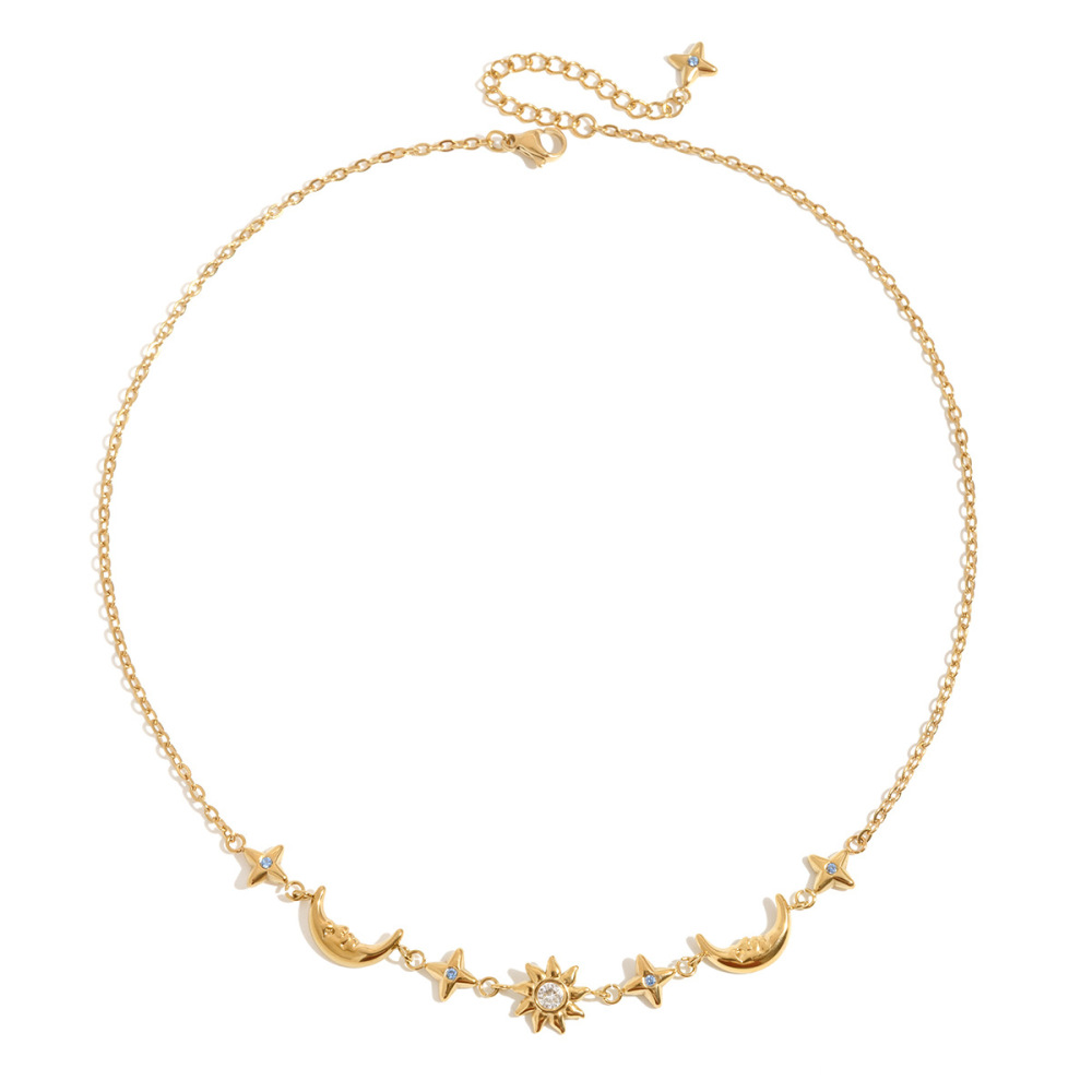 Ensembles De Bijoux De Luxe Pour Femmes En Acier Inoxydable Doré, Imperméables Et Anti-Ternissement, Avec Motif Soleil, Étoile Et Lune 