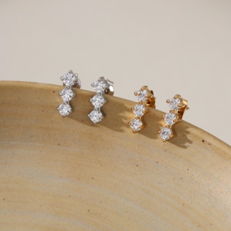 Boucles d'oreilles puces pour femmes, simples et rondes, en acier inoxydable, étanches, couleur or, avec zircon. 2