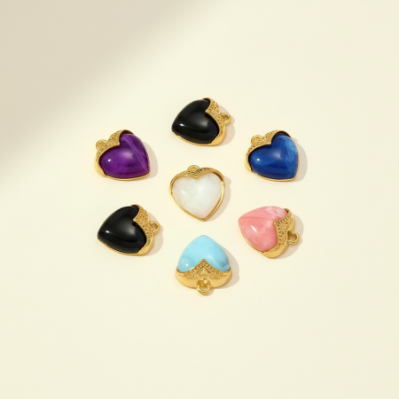 Pendentifs pour femmes en forme de cœur, en acrylique, en acier titane et couleur or, à faire soi-même 2