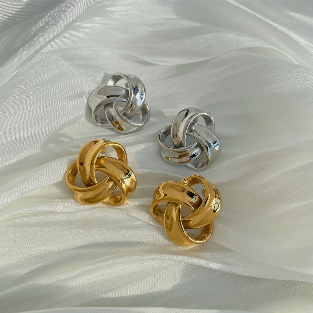 Boucles D'Oreilles Puces Pour Femmes, En Acier Inoxydable, Couleur Or, Style Torsadé Simple, Étanches. Image2