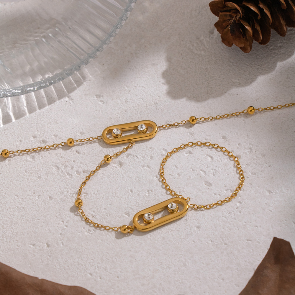 Chaîne Élégante Et Luxueuse En Acier Inoxydable, Étanche, Couleur Or, Avec Zircon. Image3