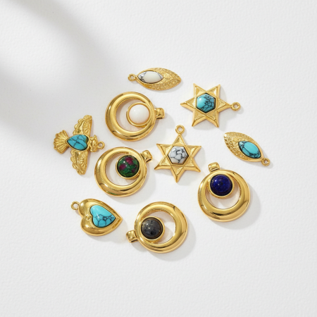 Pendentifs pour femmes en acier titane couleur or, personnalisables avec des calaïtes