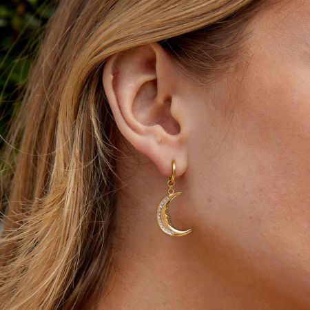 Boucles d'oreilles pendantes pour femmes Classic Moon en acier inoxydable doré, imperméables et anti-ternissement
