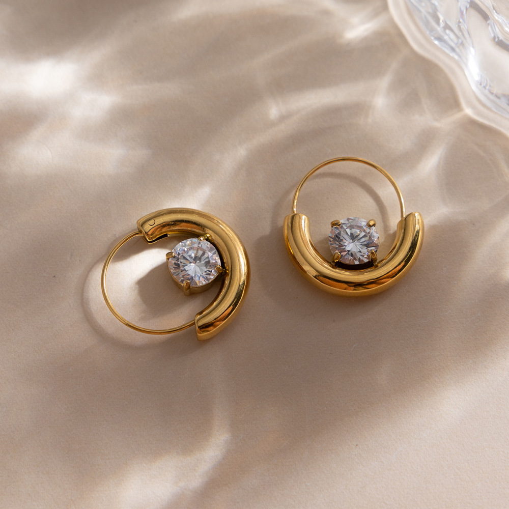 Boucles D'Oreilles Créoles Modernes Pour Femmes, En Acier Inoxydable Doré, Imperméables Et Anti-Ternissement Image4