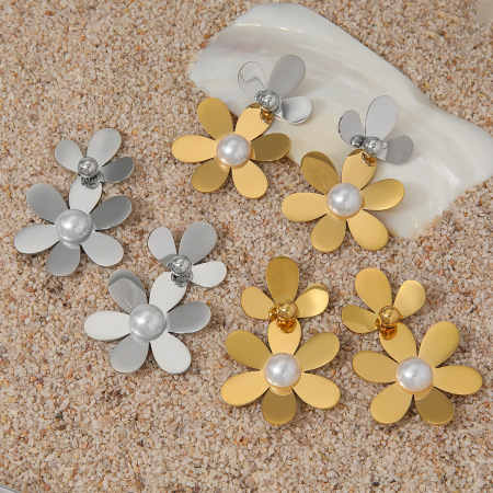 Boucles d'oreilles pendantes pour femme, collection romantique Sweet Flower, en acier inoxydable étanche, couleur or 2