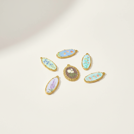 Pendentif ovale élégant en acier inoxydable couleur or, en forme de fleur, pour femme (1 pièce) 2