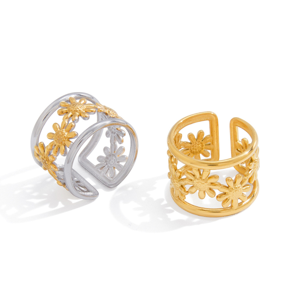 Bracelets Manchettes Classiques Daisy En Acier Inoxydable, Imperméables Et Anti-Ternissement, Aux Couleurs Or Et Argent. Image8