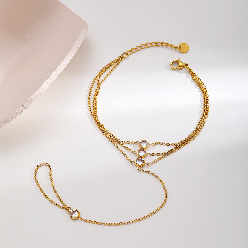 Bracelet Chaîne Élégant Et Luxueux Pour Femme, En Acier Inoxydable, Couleur Or, Avec Zircon Et Or, Couleur Or. h5Image2