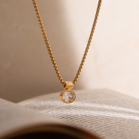 Colliers Pendentifs Classiques Pour Femmes En Acier Inoxydable Doré Avec Zircon, Étanches Et Anti-Ternissement