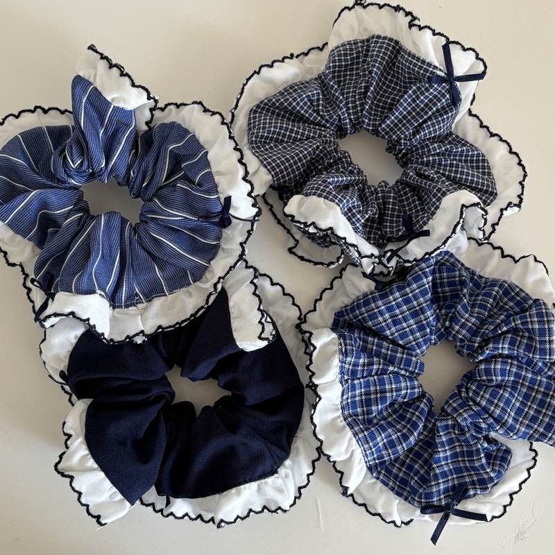 Chouchous Pour Femmes En Tissu À Carreaux Doux De La Série Romantique h5Image3