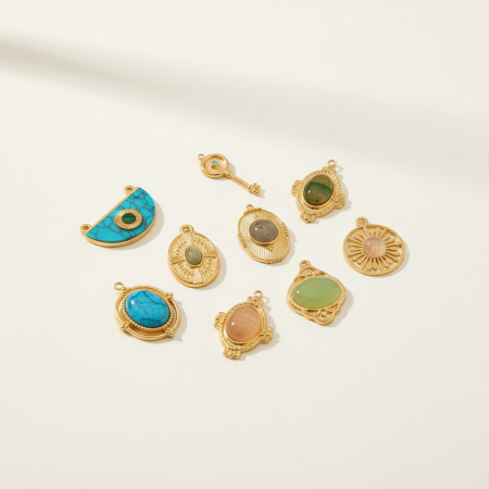 Pendentifs rétro annulaires en pierres naturelles pour femmes, 1 pièce