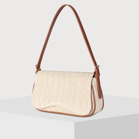 Sacoche bandoulière femme en paille tissée unie, style décontracté