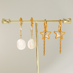 Boucles D'Oreilles Pendantes Daily Tassel Star En Acier Inoxydable, Imperméables, Couleur Or, Avec Perles, Pour Femmes h5 Image4