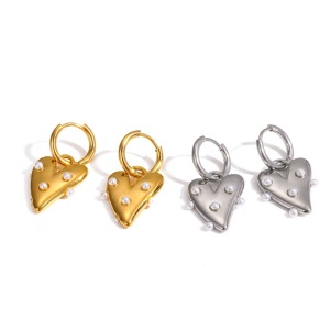 Boucles D'Oreilles Pendantes Pour Femme, Style Classique Cœur, En Acier Inoxydable, Étanches, Couleur Or, Avec Perles Artificielles. h5 Image3