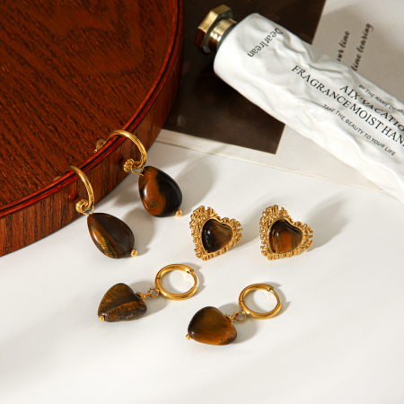 Boucles d'oreilles pendantes pour femme, en acier inoxydable, imperméables, couleur or, avec pampilles et pierres naturelles 2