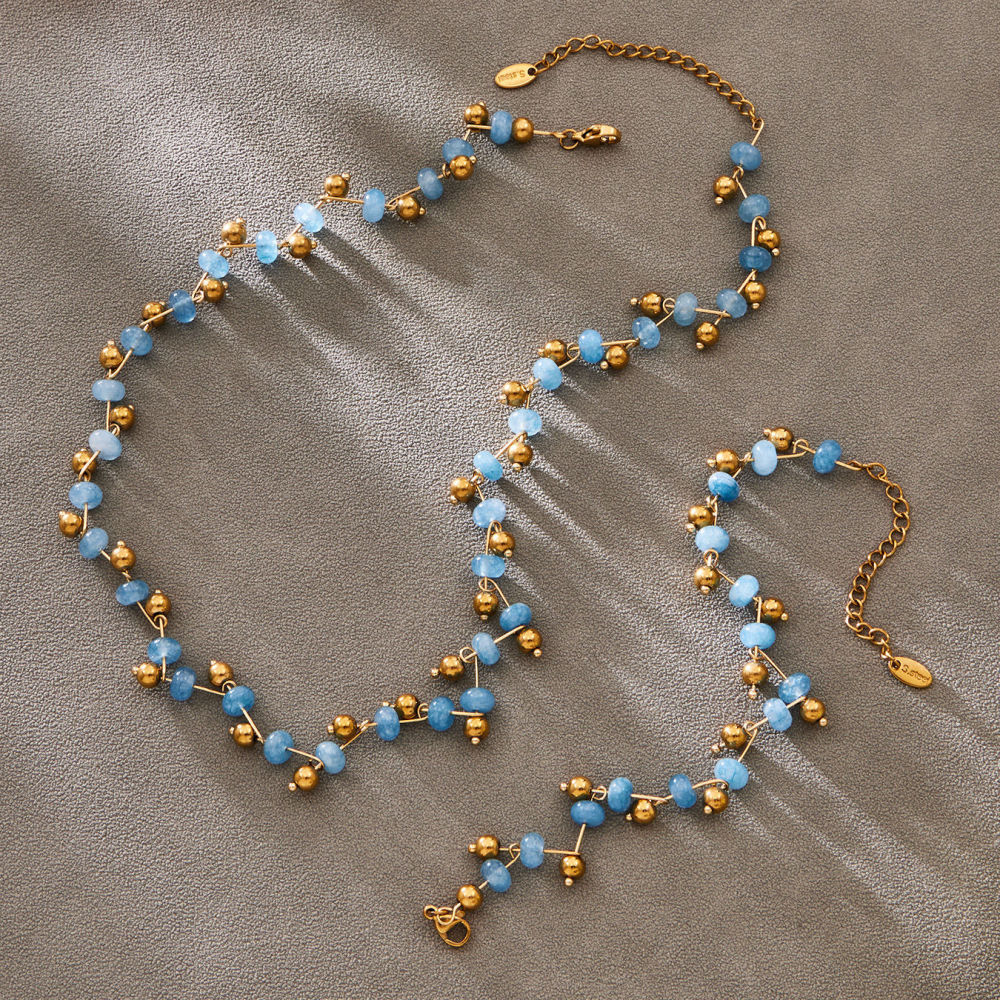 Colliers Pour Femmes Avec Chaînes En Acier Inoxydable Doré Et Perles De Pierre Naturelle Image3