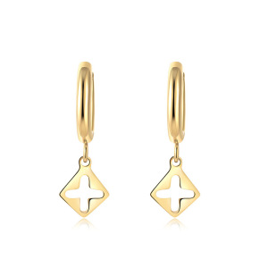 Boucles D'Oreilles Pendantes Pour Femme, En Acier Inoxydable, Couleur Or, Avec Croix Simple. h5