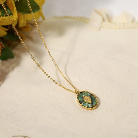 Colliers pendentifs pour femmes en acier inoxydable simple, étanche, couleur or et pierre naturelle