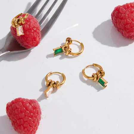 Boucles d'oreilles pendantes pour femme, simples et rondes, en acier inoxydable, étanches, couleur or, avec zircon.