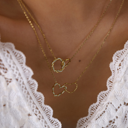 Colliers pendentifs pour femmes en forme de cœur simple, en acier inoxydable, étanches, couleur or et strass.