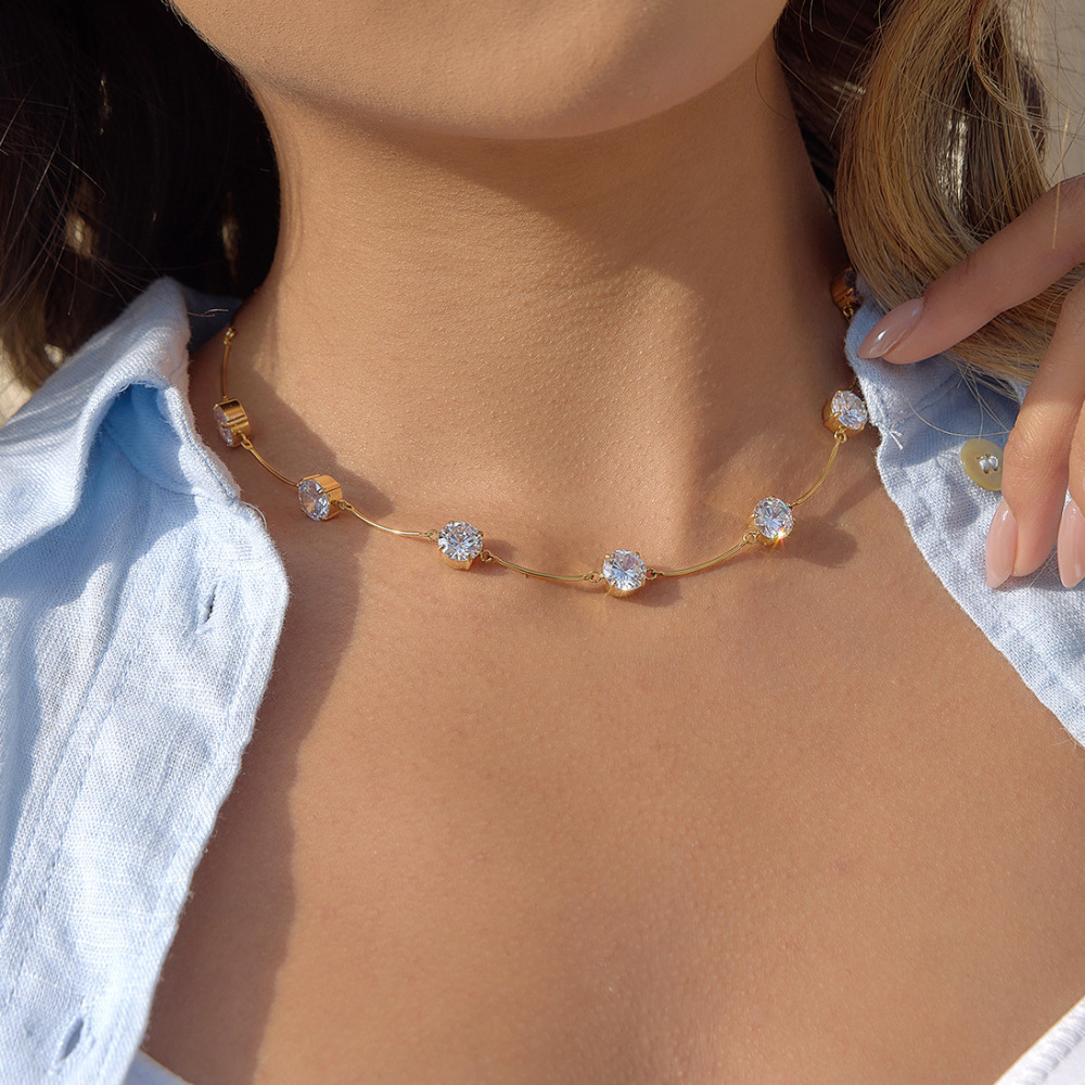 Colliers De Perles Simples En Acier Inoxydable Étanche Couleur Or Avec Zircon Pour Femmes Image3