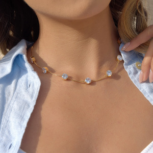 Colliers De Perles Simples En Acier Inoxydable Étanche Couleur Or Avec Zircon Pour Femmes h5 Image3