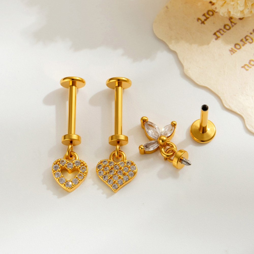 Boucles D'Oreilles Piercing Femme En Forme De Papillon, Couleur Cuivre Doré, Zircon, Motif Fleur Image4