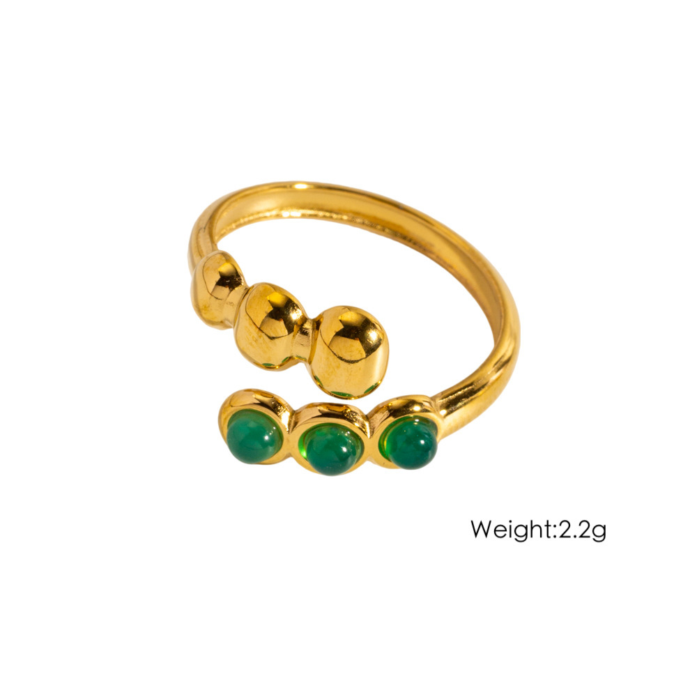 Bague Romantique Et Élégante En Acier Inoxydable Doré, Ornée D'Une Pierre Naturelle, De Forme Ronde Et Délicate. 