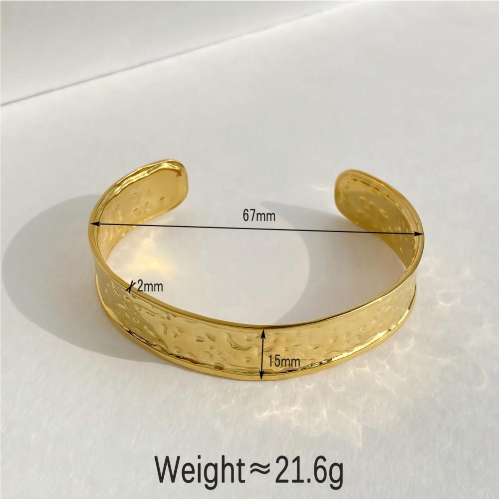 Bracelets Manchettes Pour Femmes En Acier Inoxydable Doré, Motif Martelé Classique h5Image6