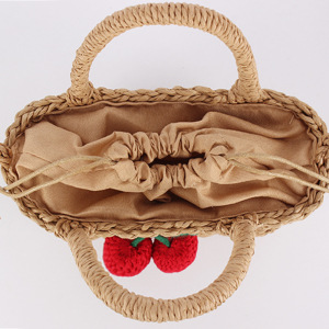 Sac De Plage Femme Tissé En Corde De Papier Cerise Style Vacances h5 Image4