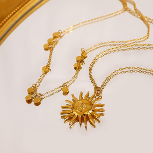 Colliers Pendentifs Pour Femmes Simple Sun En Acier Inoxydable Étanche Couleur Or h5 Image2