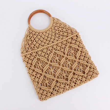 Sac fourre-tout femme style vacances, couleur unie, en corde tressée ajourée