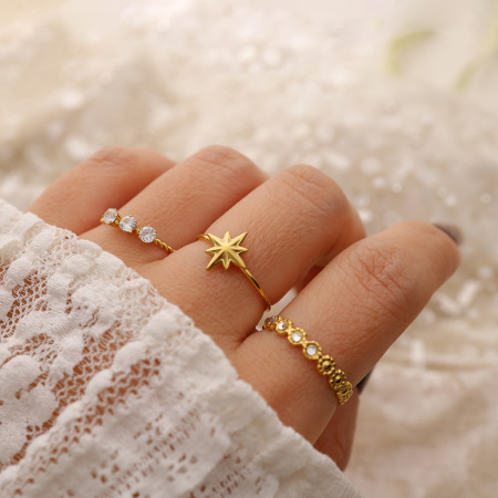 Bagues minimalistes Daily Star en acier inoxydable étanche, couleur or, strass