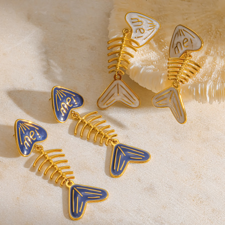 Boucles d'oreilles pendantes pour femme, en acier inoxydable, couleur or, en forme de poisson, étanches.