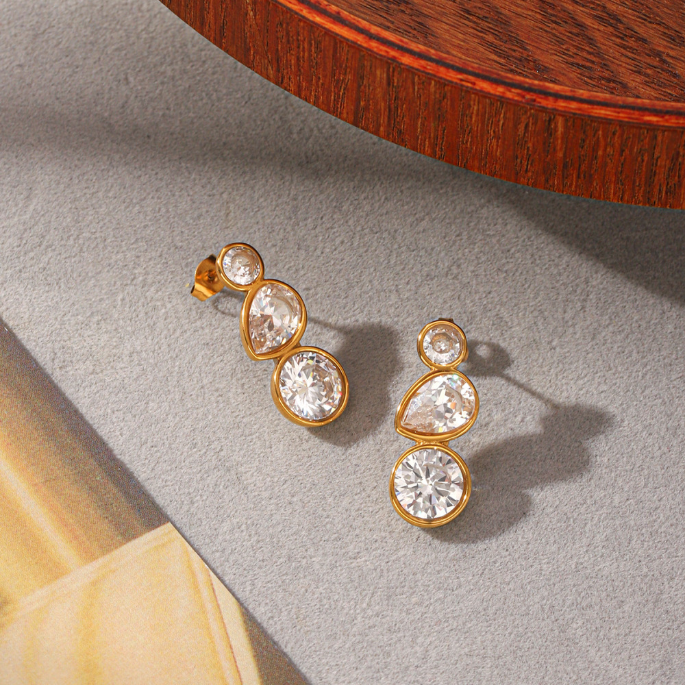 Boucles D'Oreilles Puces Pour Femmes En Acier Inoxydable, Étanches, Couleur Or, Avec Zircon. h5Image3