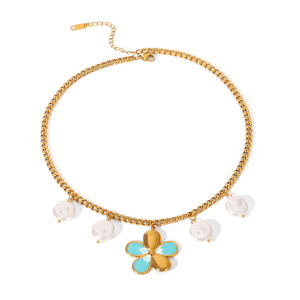Colliers Pendentifs Pour Femmes En Acier Inoxydable, Couleur Or, En Forme De Fleur Et Perle, Étanches h5