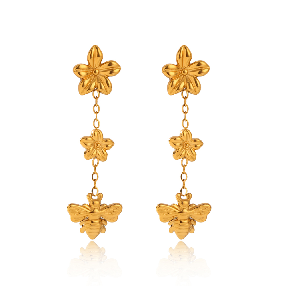 Ensemble De Colliers Pour Femmes En Acier Inoxydable Doré, Imperméables, À Motif Floral 