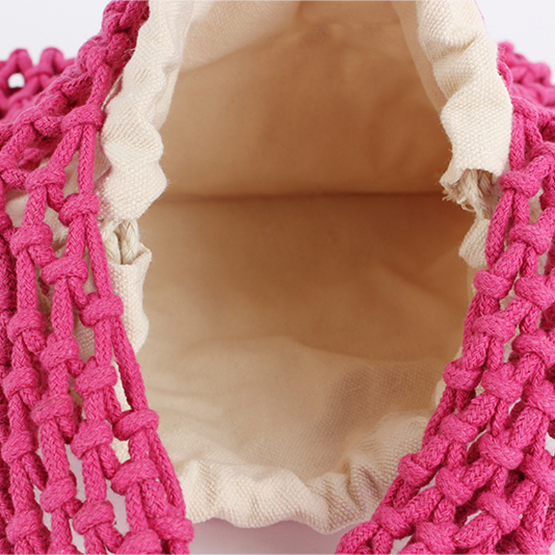 Sac De Plage Femme En Corde De Coton Tissée, Couleur Unie, Style Vacances Image4