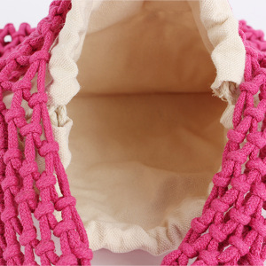 Sac De Plage Femme En Corde De Coton Tissée, Couleur Unie, Style Vacances h5 Image4