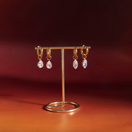 Boucles d'oreilles pendantes pour femmes, en acier inoxydable étanche, couleur or, avec zircon. 2