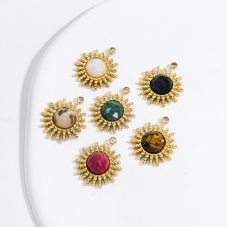 Pendentifs pour femmes en acier inoxydable doré, étanches, couleur or, avec pierre naturelle, collection Simple Series DIY Sun