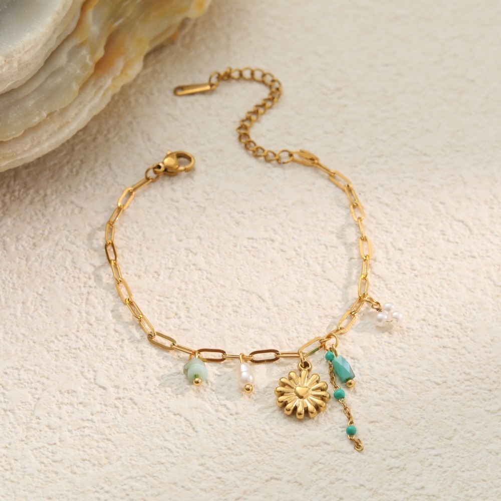 Bracelet À Maillons Pour Femme Sweet Series Flower Plant En Acier Inoxydable Étanche Couleur Or Image4