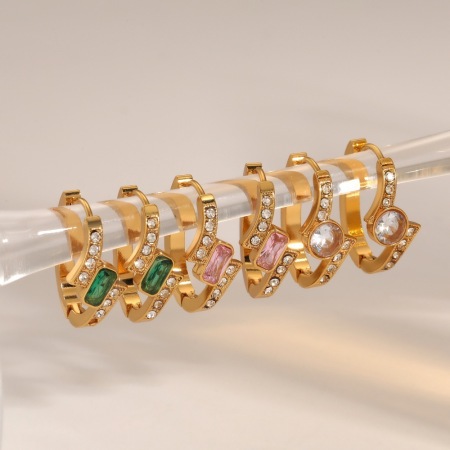 Boucles d'oreilles créoles décontractées pour femmes, en acier inoxydable, étanches, couleur or, ornées de strass. 2