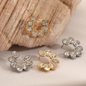 Boucles D'Oreilles Puces Pour Femmes Sweet Flower En Acier Inoxydable Étanche Couleur Or Avec Strass h5 Image2