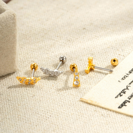 Boucles d'oreilles papillon simples en cuivre doré avec zircon pour piercing femme 2