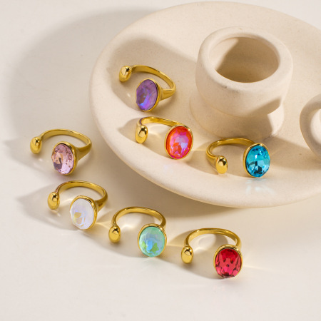 Bagues pour femmes en acier inoxydable étanche, luxueuses et élégantes, de forme géométrique, serties de zircon et de pierres précieuses.