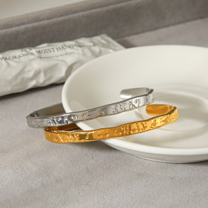 Bracelet Manchette Simple En Acier Inoxydable Uni, Étanche, Couleur Or, Pour Femme h5 Image5