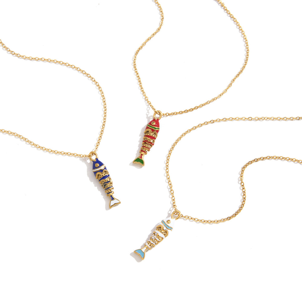Colliers Pendentifs Pour Femmes En Acier Inoxydable, Couleur Or, Motif Poisson Émaillé, Motif Vacances Image5
