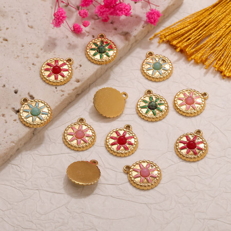 Pendentifs pour femmes en acier inoxydable étanche, couleur or, motif cercle soleil, collection classique à faire soi-même
