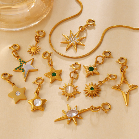 Pendentifs en acier inoxydable étanches en forme de soleil et d'étoile, couleur or, à faire soi-même